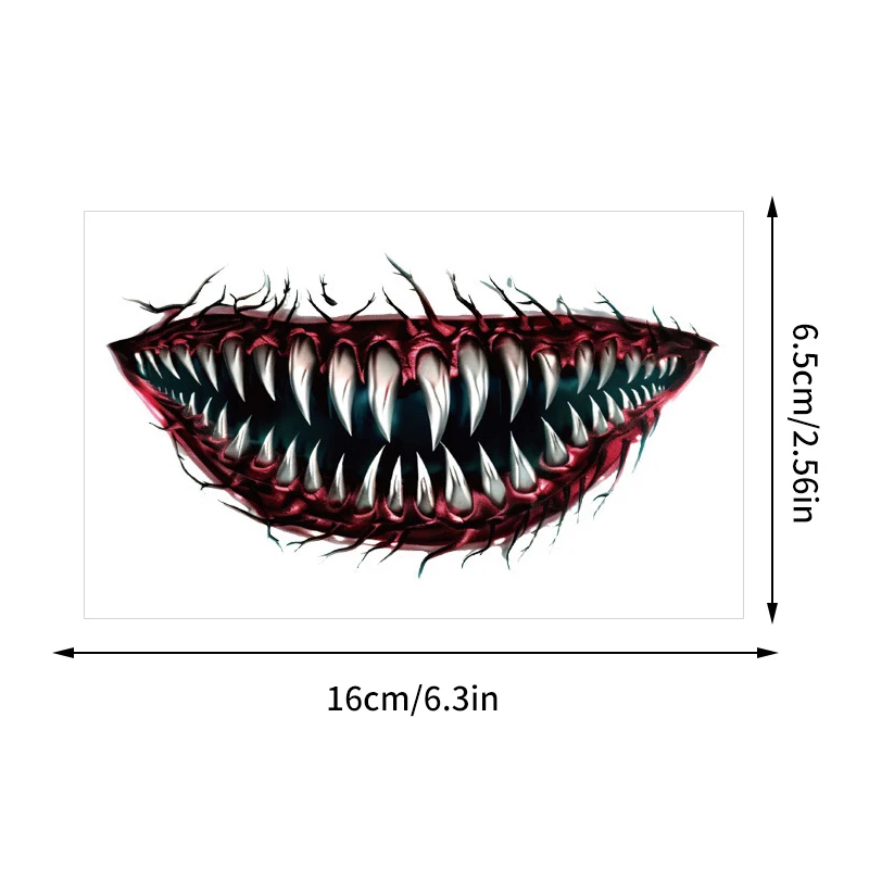 2 листа водостойкие татуировки для Хэллоуина, наклейки, страшный рот, временные татуировки для женщин и мужчин, макияж для лица, поддельные татуировки