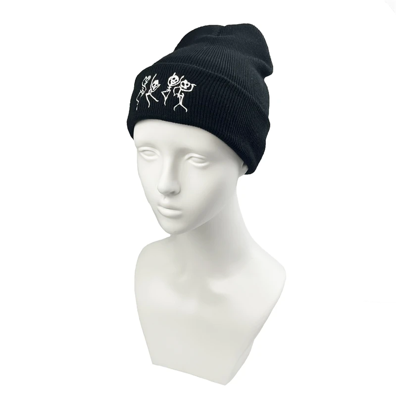 Autumn And Winter Personality Dancing Skeleton Embroidery Knit Hats Men And Women Keep Warm Hip-hop Skull Beanies Cap Hallowmas