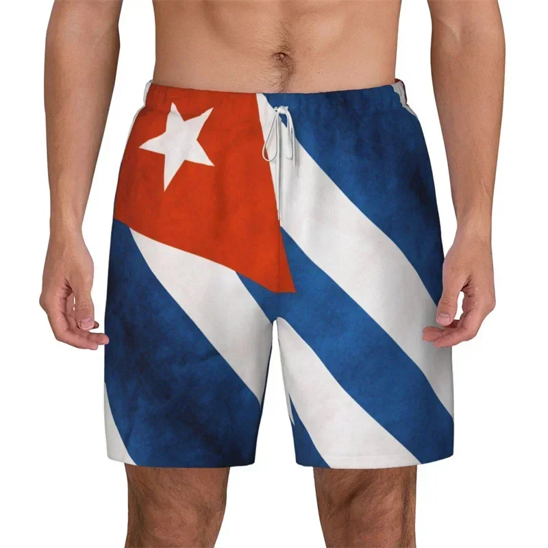 Cuban Flag 3d Print Cuba Swim Trunks Men Drawstring Quick Dry Street Beach Shorts Swimwear Bathing Suits Surf Board Shorts