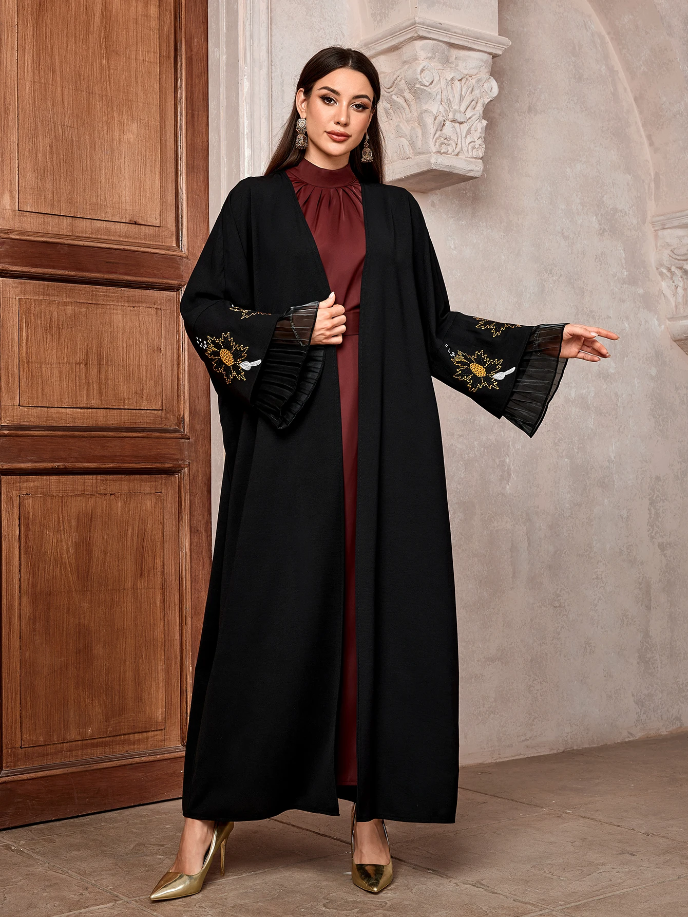 2025 Ramadan Eid Black Embroidery Open Modest Abaya Dubai Muslim Kimono Abayas For Women Kaftan Dresses Islamic Clothing