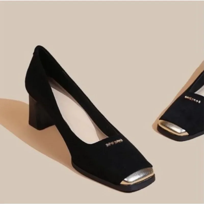 New Style Women's Fashion Leopard Print Buckle Women's Pumps Square Toe Stripper Party Concise Splice Ladies Shoes Zapatos Mujer