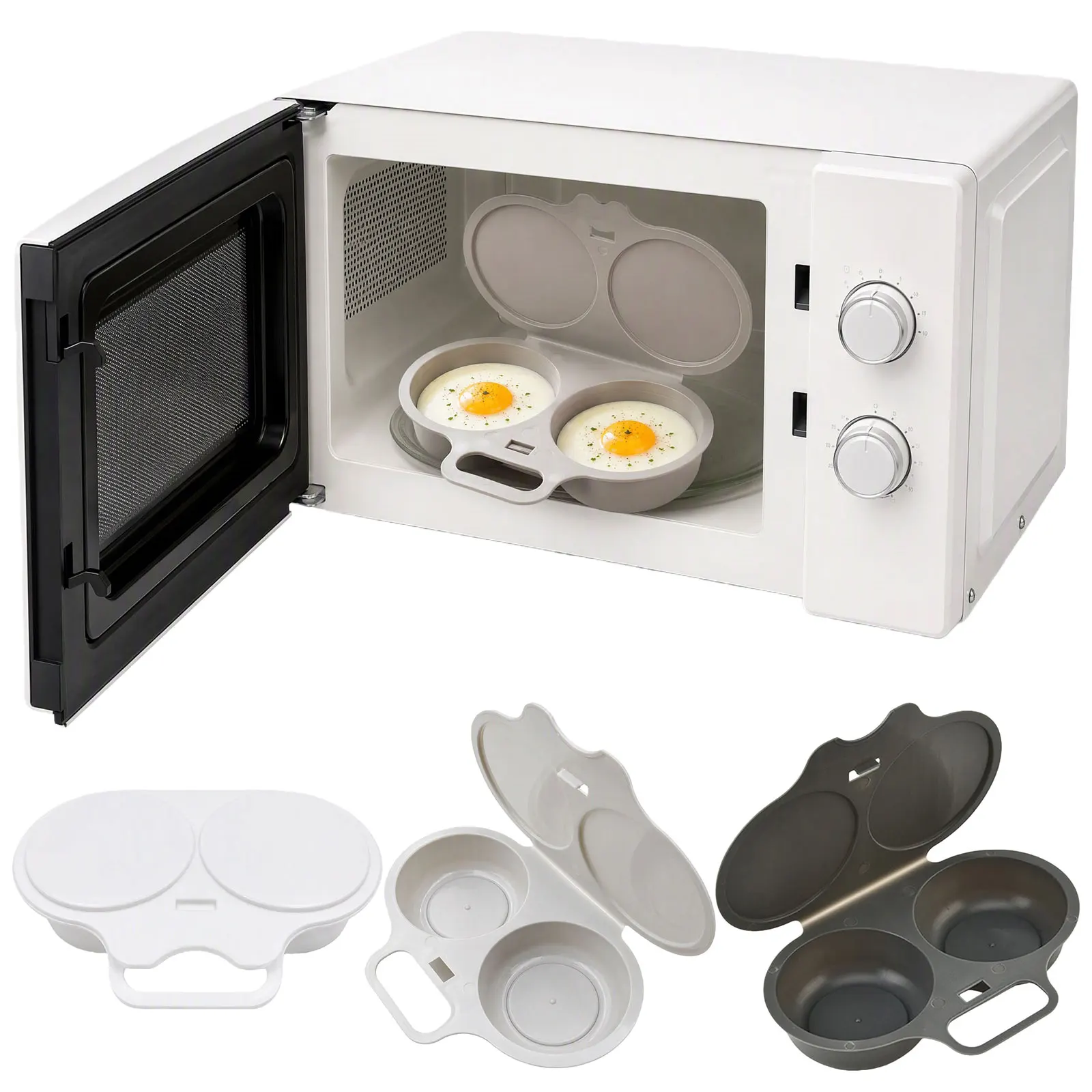 Microwave Egg Poacher 2 Eggs Capacity Fast No Oil Needed Quick Heating Boiled Egg Cooker for Kitchen