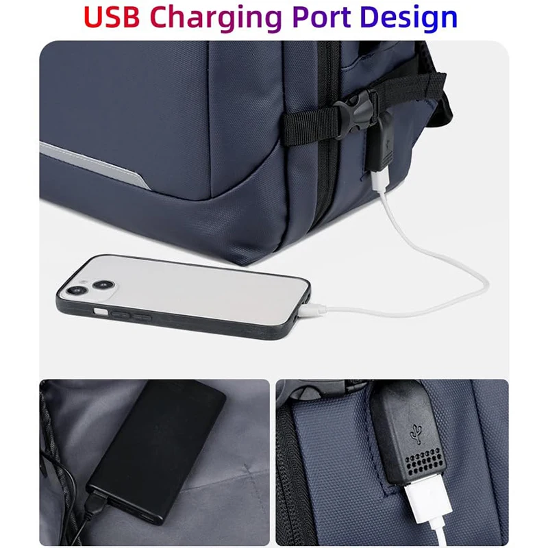 Mochila para laptop aberta de 180 graus com porta de carregamento USB Bolsa de viagem de negócios à prova d'água com alça de bagagem para computador de 15,6 polegadas