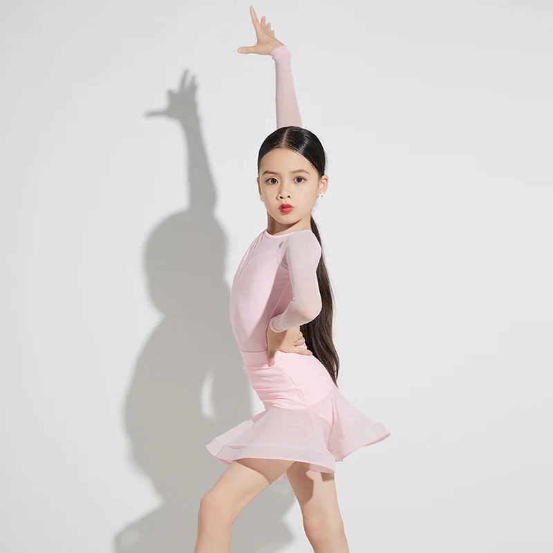 فساتين مسابقة قاعة الرقص للأطفال البنات الوردي السالسا التانغو السامبا رومبا الرقص اللاتينية فستان أطفال ملابس الرقص العروض
