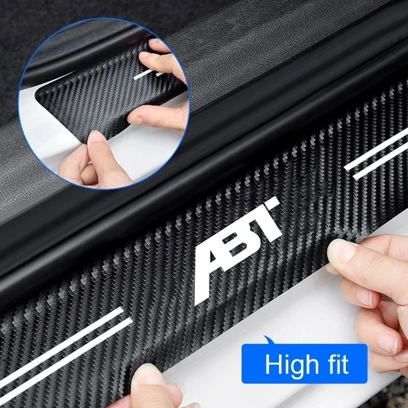 Carbon Fiber Car Door Threshold Scuff Plate Decals for VW ABT Logo Sill Stickers Pedal Guards Strip Tape Interior