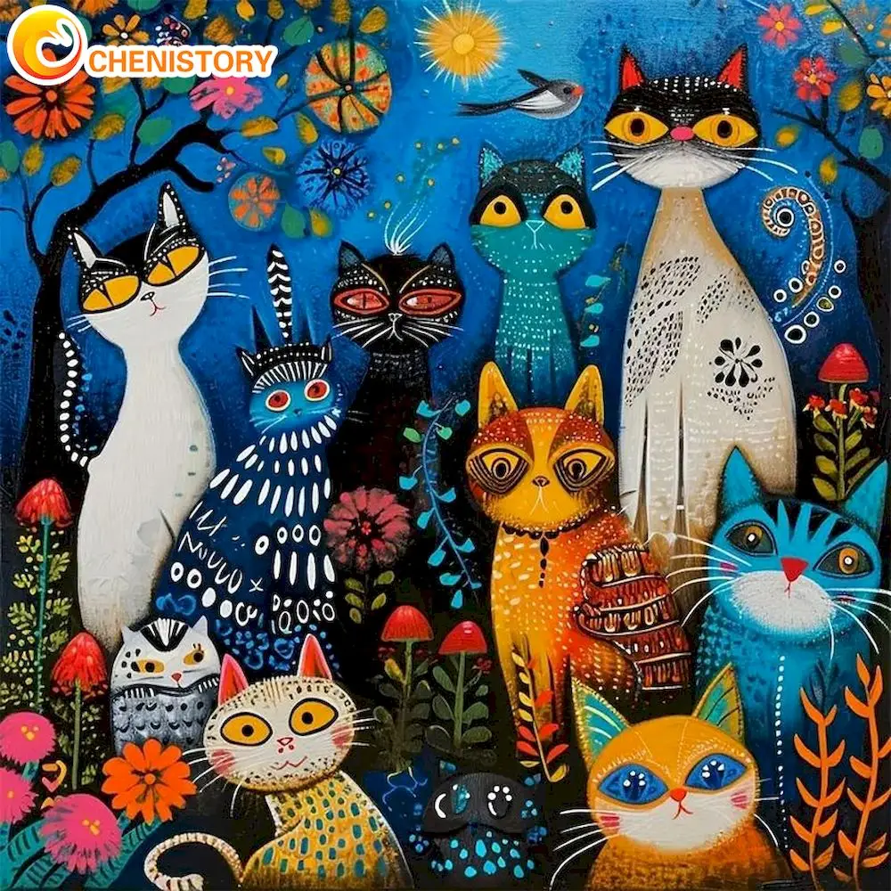 

CHENISTORY 5D DIY Diamond Painting Diamond Embroidery Paintings Accessories Animal Cat Full Square/Round Rhinestone Picture