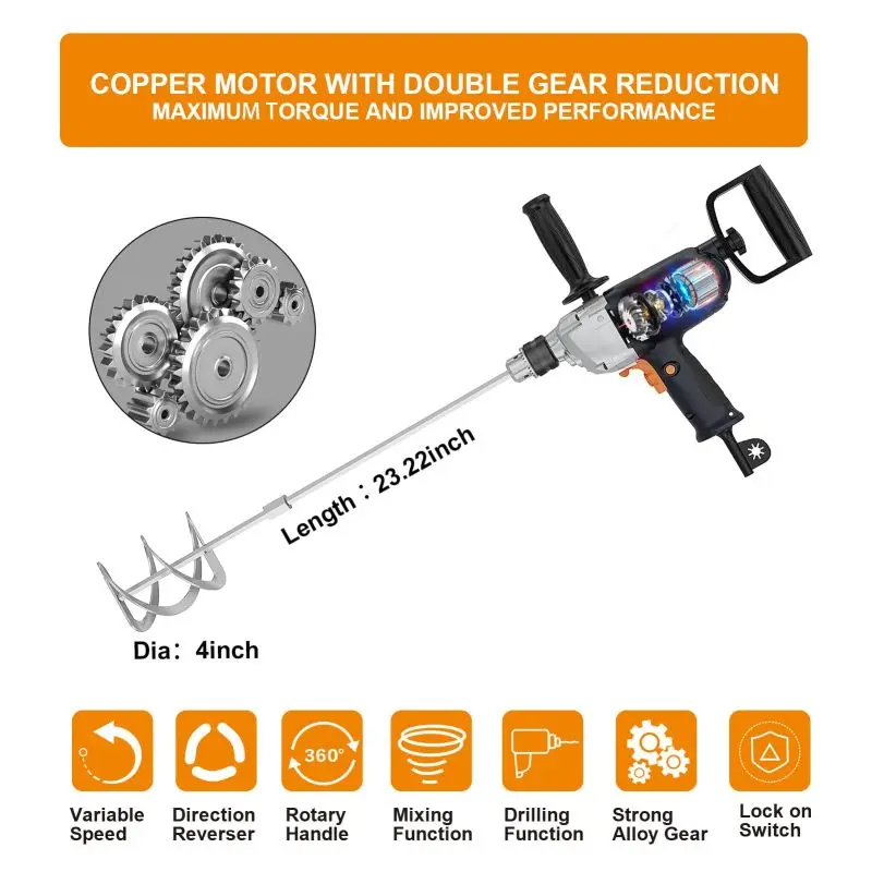 Accessori Mandrino Trapano per calcestruzzo Miscelatore chiave efficiente Fango di miscelazione Set di miscelatori per trapano preciso con manico a forcella Cavo elettrico da 1/2 pollice