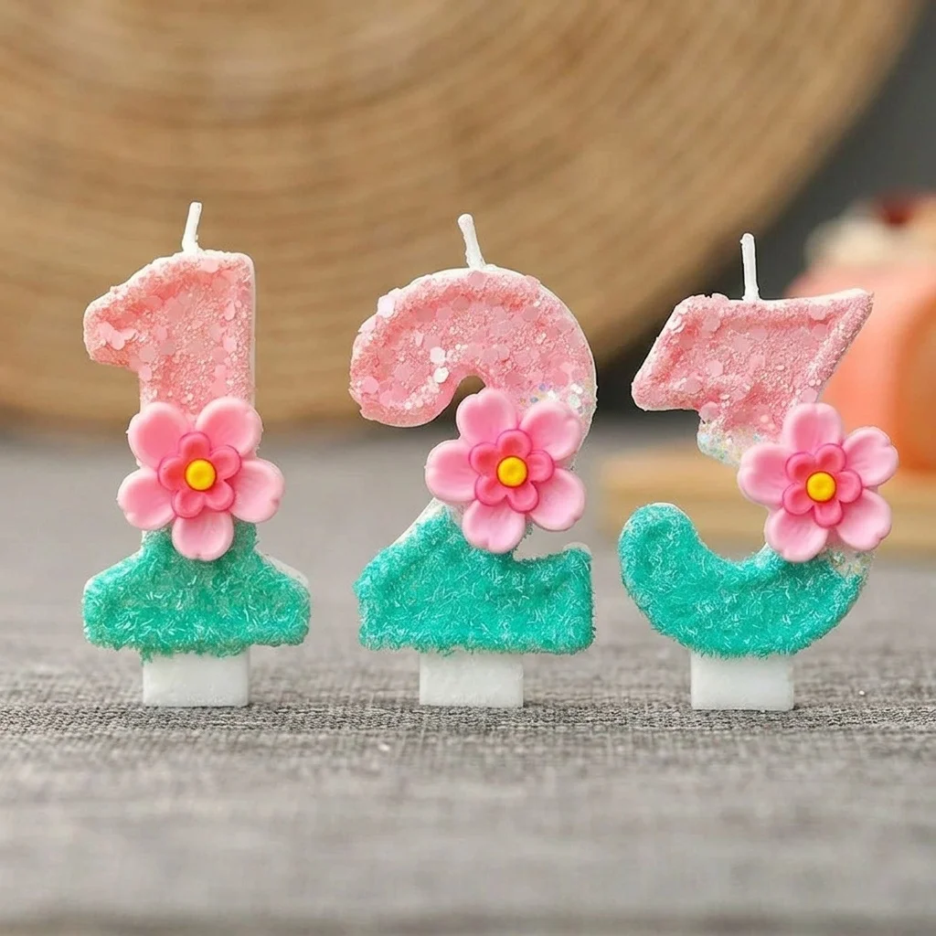 Flower Series Gradual Change Digital Birthday Candle - Cake Decoration Party Dessert Ornament Plug-in Flame Supplies