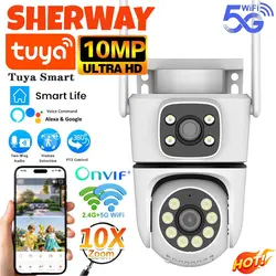 Tuya 10MP Dual-Lens 5G Wifi Camera PTZ Outdoor 4K HD Dual Screen Home Security-protection Camera Color Night Vision Surveillance