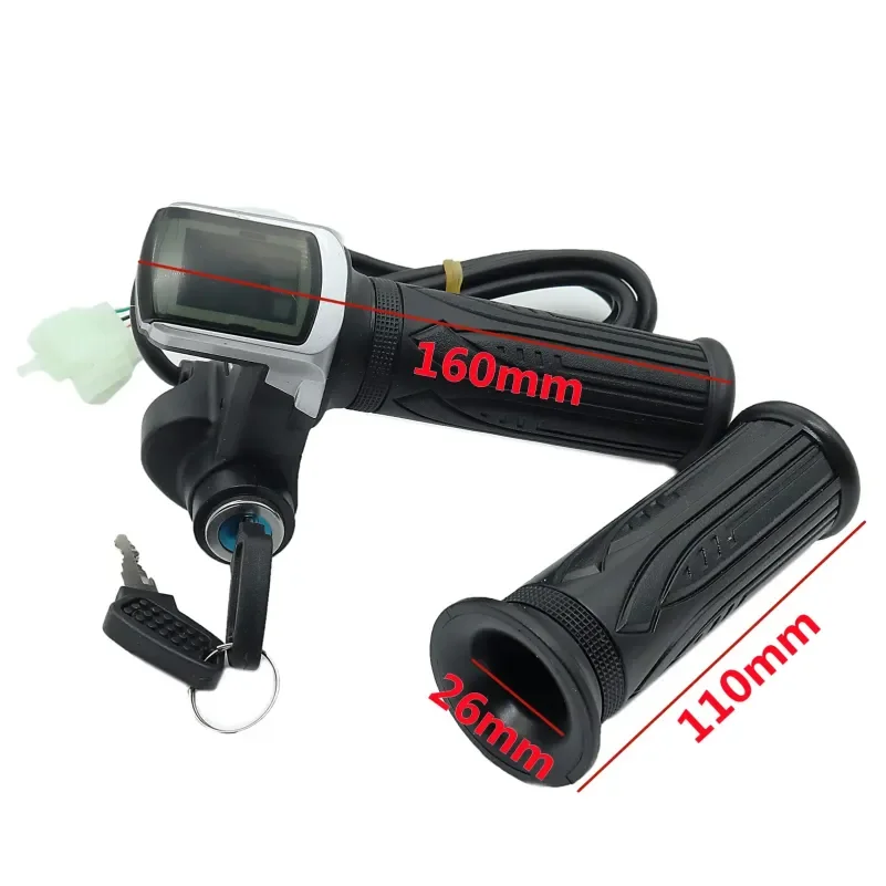 1Pair Electric Scooter Bike Throttle Speed Adjustment Handle with Key Lock Display Divides LCD Grip 24V 36V 48V