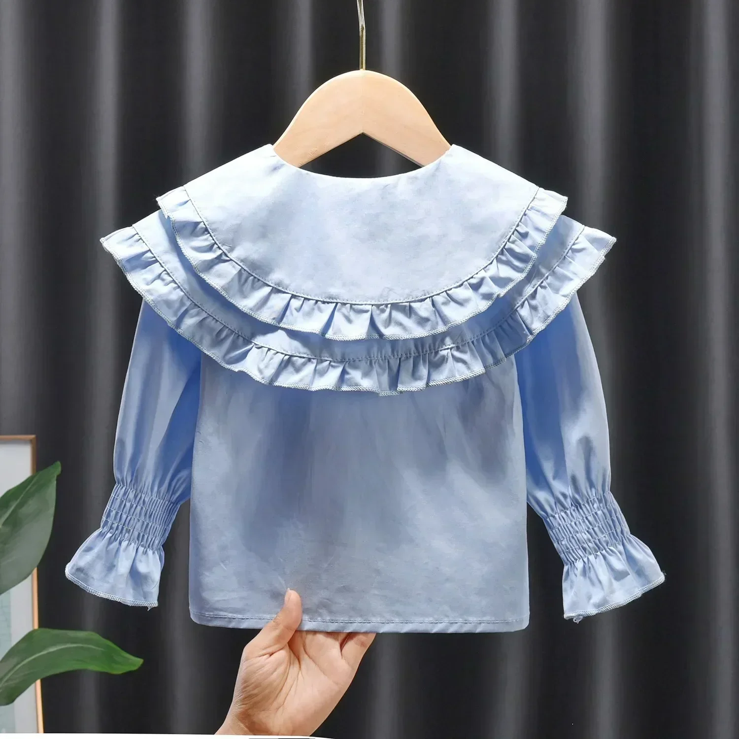 Baby Girls Blouses Kids White Blue Shirts 2024 Spring Autumn Doll Collar Tops 1 To 6Yrs Children\'s Korean Style Clothing