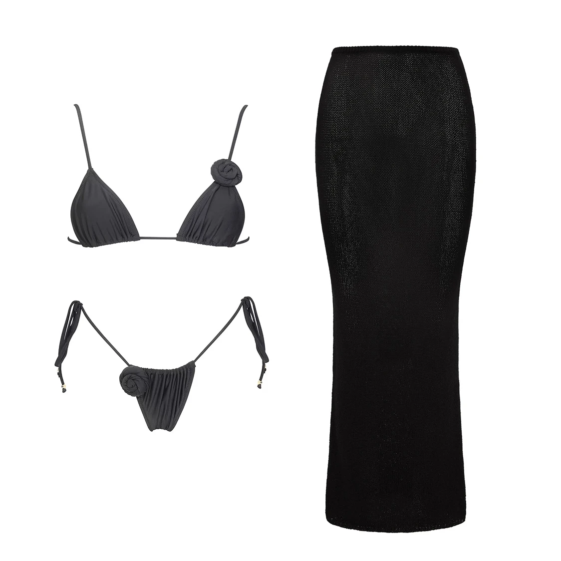 Flower Bikini Women Sexy Swimsuit Push Up Swimwear Female Mesh Skirt Bandeau Biquini Solid White Bathingsuit Swim Suit Beachwear
