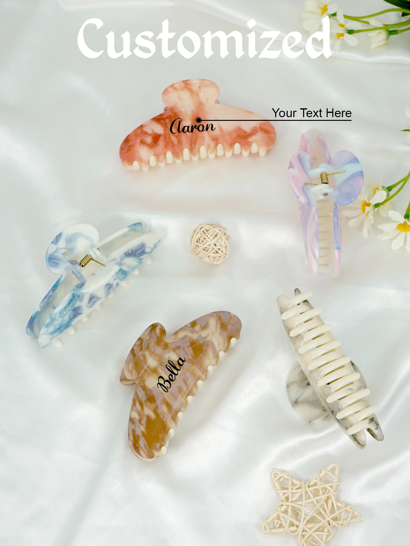 1pc Custom Logo Hair Claw Customizable Name Personalized Clip Custom Hair Claw Bridesmaid Gift Hairclips Hair Accessories
