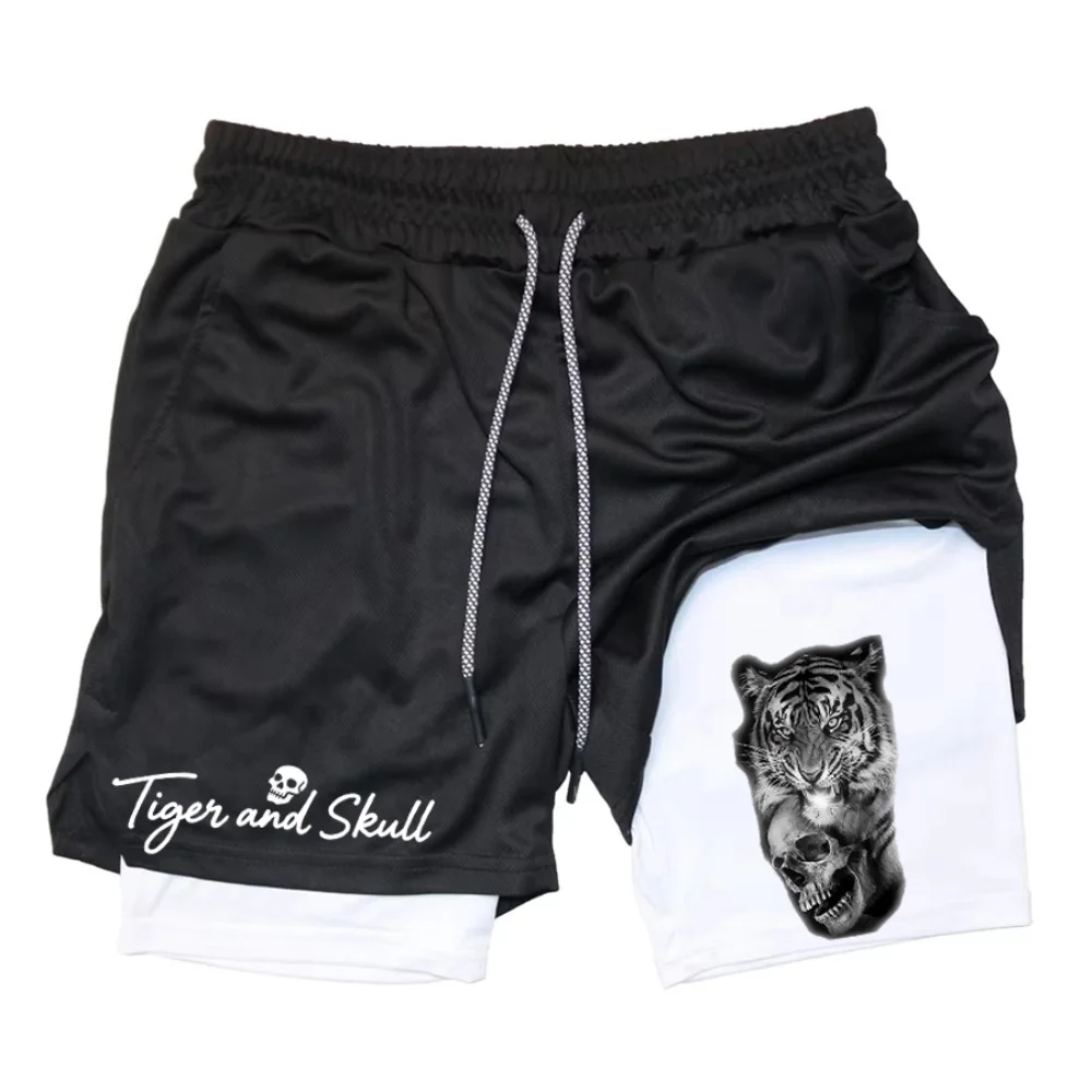 

Men's double-layer 2-in-1 printed shorts, plus size shorts, European size, summer fitness running training style, breathable and