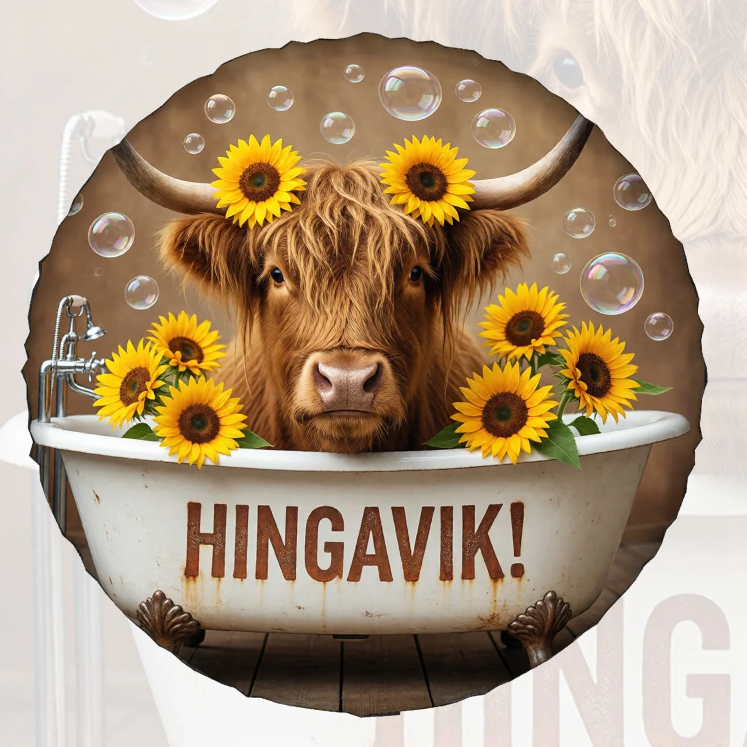 1pc Spare Tire Cover Highland Cow In Bathtub With Sunflowers (1) Weatherproof Dustproof Wheel Protectors Universal Wheel Covers