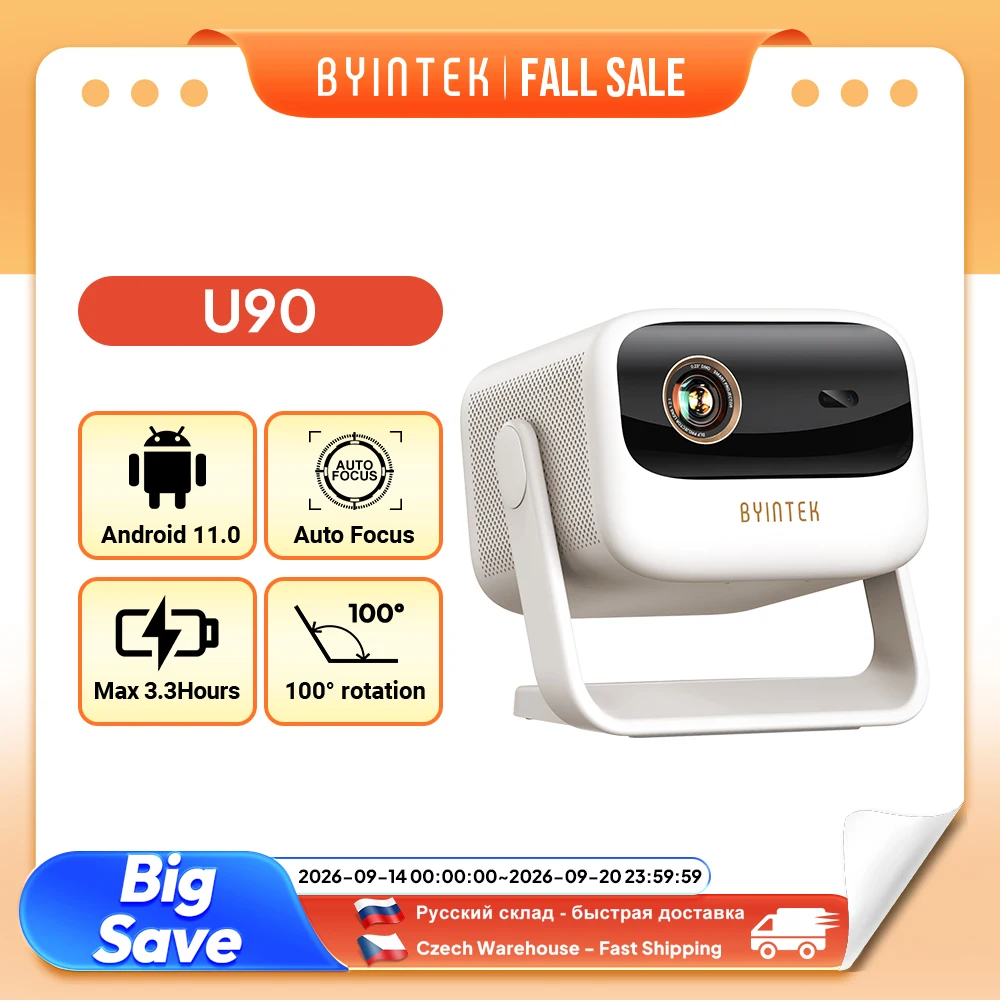 BYINTEK U90 Projector 4K Google TV 11.0 Full HD 1080P Cinema WiFi Portable Home Theater Video DLP Projector with Battery
