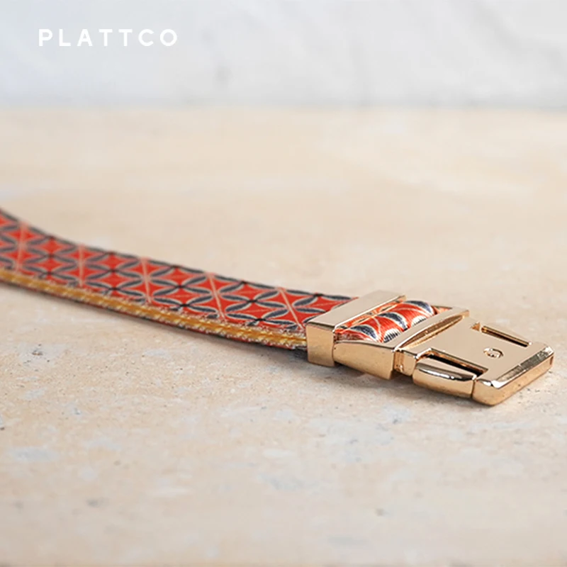 PLATTCO unique design dog collar print GOLDEN AUTUMN pattern with high quality light color zinc alloy buckle 5 size PDC304G