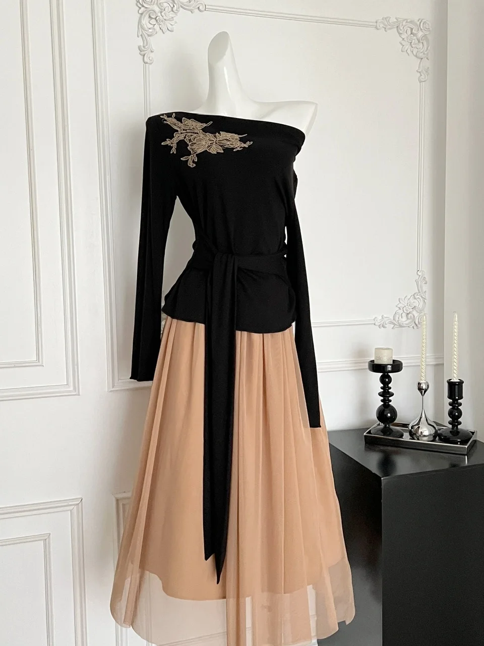 Ele Long Sve Embroidered Knitwear Me Waist-Cinching Top And Skirt Set Autumn Faion Casual Youth Universal Fit