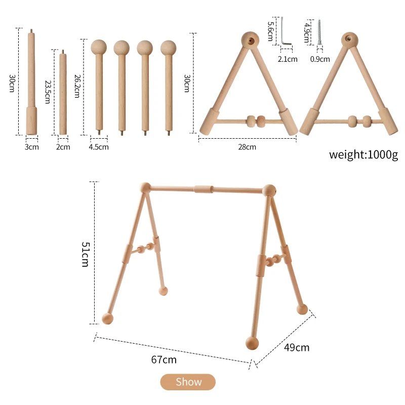 BE56: Wooden Baby Activity Gym, Fitness Frames with Rattle Toys, Play Gym Mobile, Baby Room Decor, Newborn Accessories, Hanging