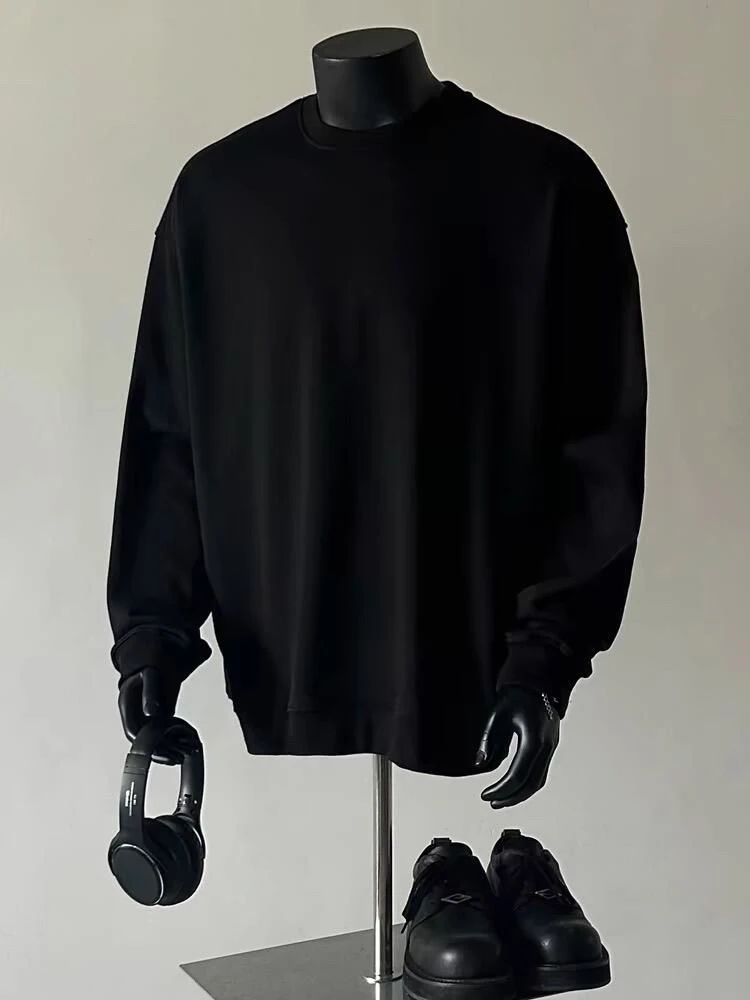 

Men's Pure Bla Long Sve Fce Lined round Ne Sweatirt Casual Comfortable Autumn Winter Top Youth Faion Basic Sle