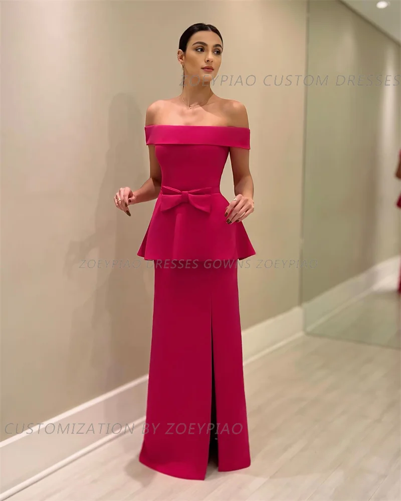 Fuschia-vestido Formal de fiesta con hombros descubiertos, traje sin tirantes con abertura lateral para boda, informal, para ocasiones especiales, 2024