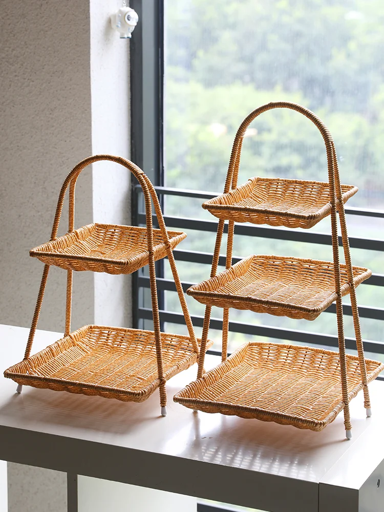 

Wicker-Style Multi-Layer Fruit Basket Home Living Room Snack Dried Fruit Storage Rack Front Desk Decoration Dessert Table Dis...