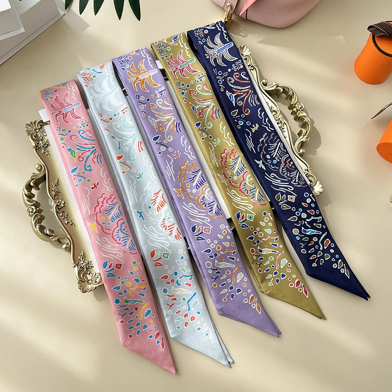 New Design Summer Women Scarf Brand Foulard 100% Silk Scarf Skinny Hair Bag Scarves Wrist Towel Twill 100% Neckerchief Headband