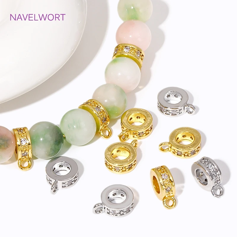 Trendy 18K Gold Plated Inlaid Zircon Round Pendant Bail Beads Brass Pendant Bail Connector For DIY Jewelry Making Supplies