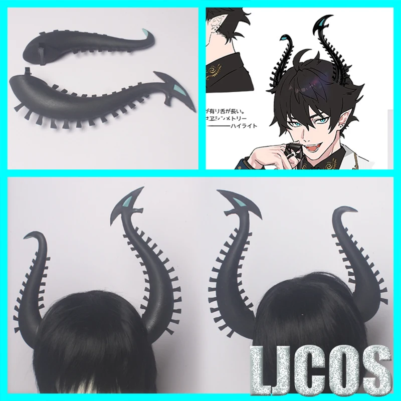 Ren Zotto Horns VTuber ILUNA Cosplay Wig Short Purple Black Wigs Heat Resistant Hair NIJISANJI EN 6th Halloween Party Wigs+Cap