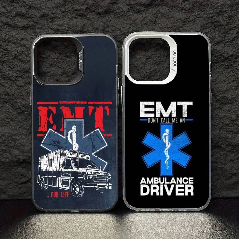 Ambulance EMT EMS Phone Case For iPhone 17,16,15,14,13,12,11,Pro Max,Plus Candy Silver Cover