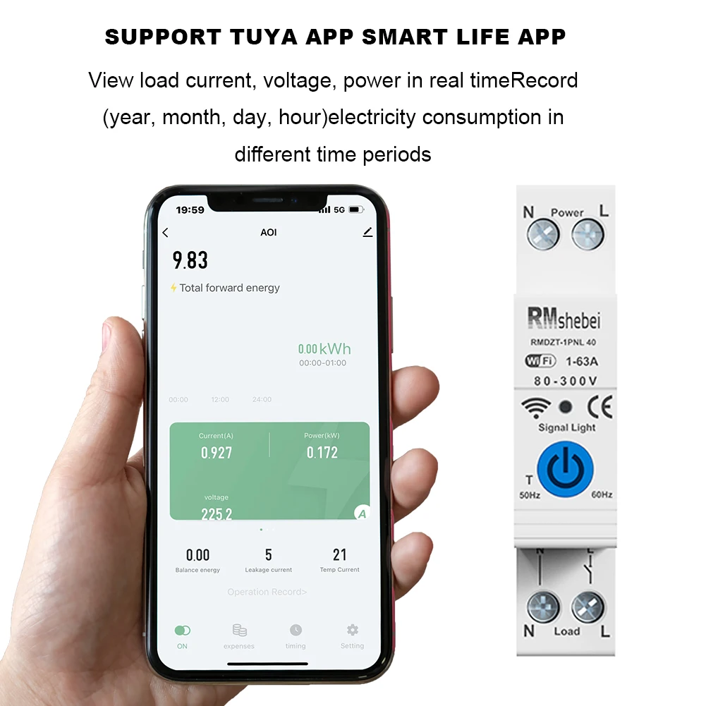 RMshebei tuya smart switch wifi circuit breaker 1 pole 63a zhejiang wenzhou mcb with timer tuya smart home products