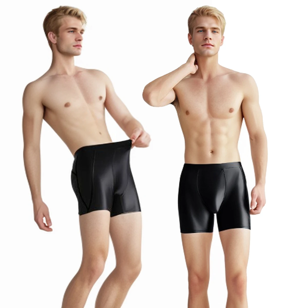 

AMORESY Poseidon Series, мужские масляные глянцевые эластичные дышащие шорты из спандекса для бега, плавания, спортивные шорты, узкие брюки-боксеры, укороченные плавки
