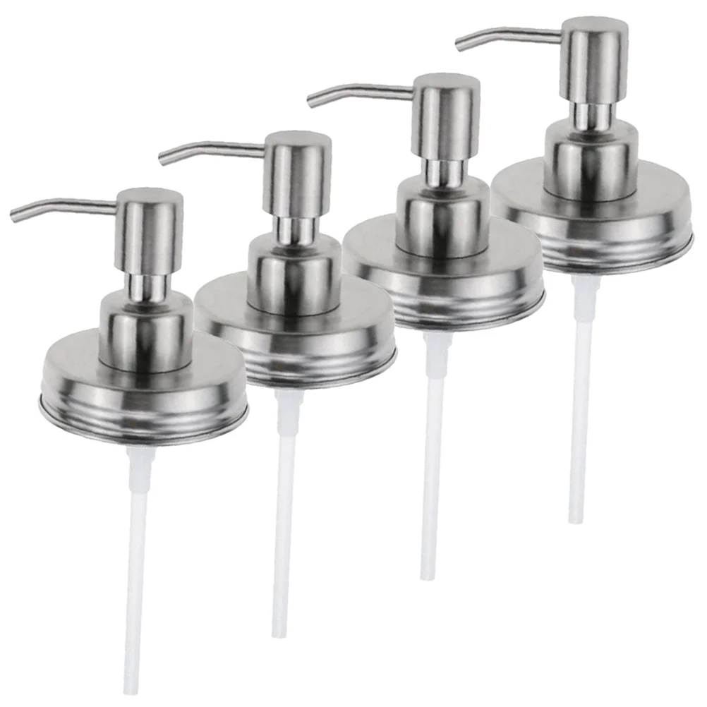 4 Pcs 70MM Mason Jar Pump Lid 304 Stainless Steel Soap Dispenser Bottles Container Pumps High Efficient Pressing Design Non