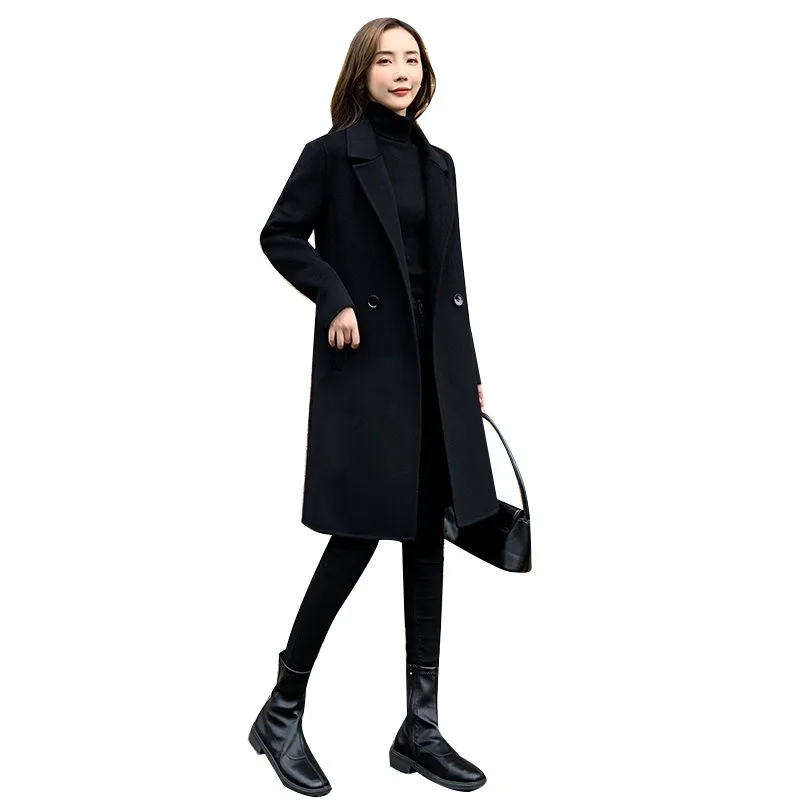 

Двустороннее кашемировое пальто для женщин, новинка 2025, высококачественная приталенная и утягивающая шерстяная куртка для женщин