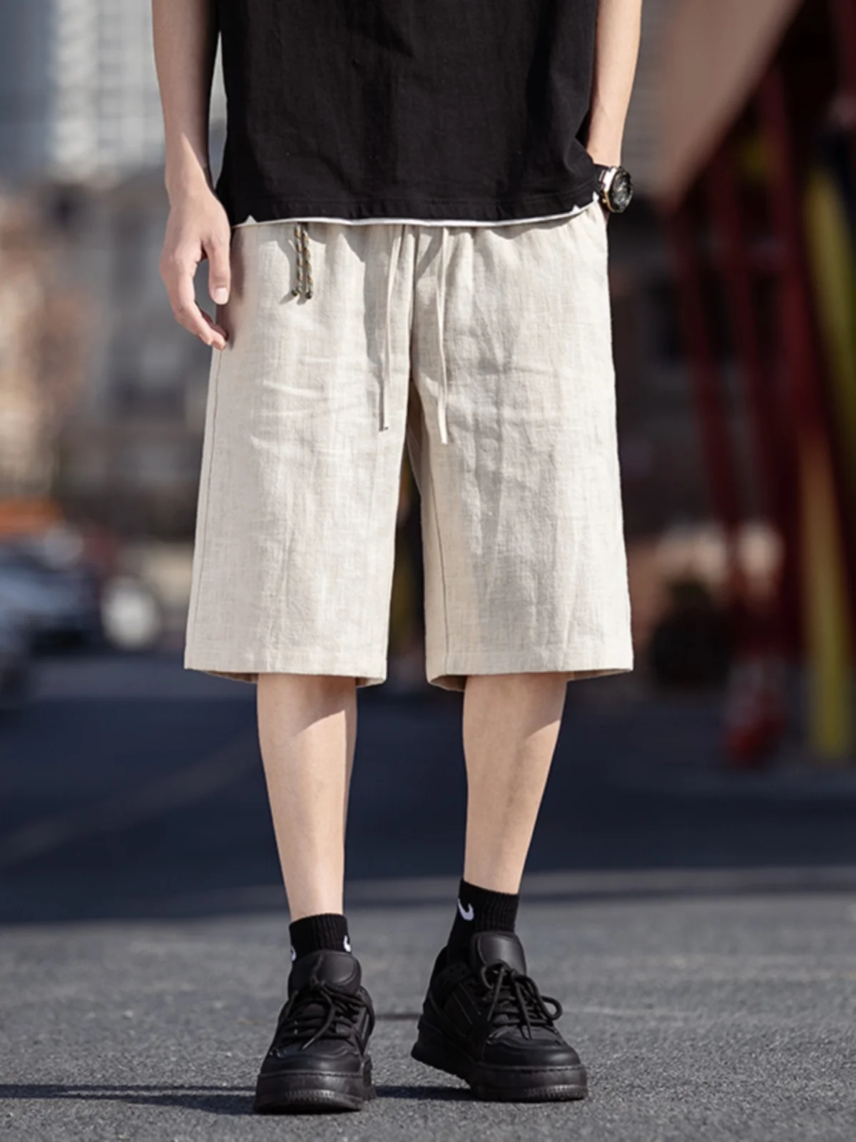 

Loose Fit Linen Men's orts Summer Thin Cotton Linen Five-Point Pants Straight Leg Casual Trousers Breathable Comfortable ...