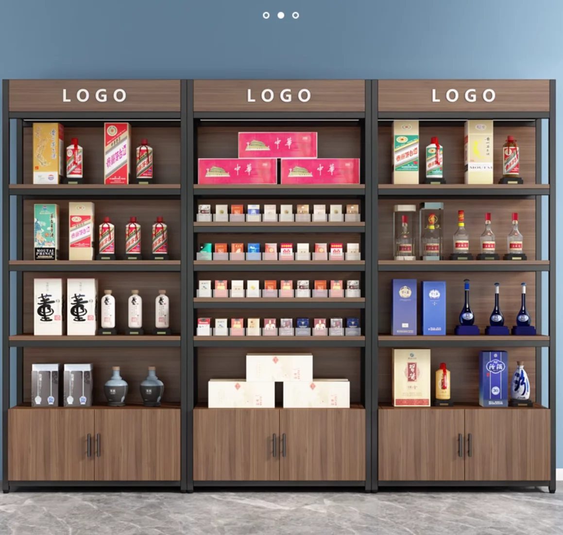 رف تخزين خزانة التبغ والكحول، رف عرض الشاي