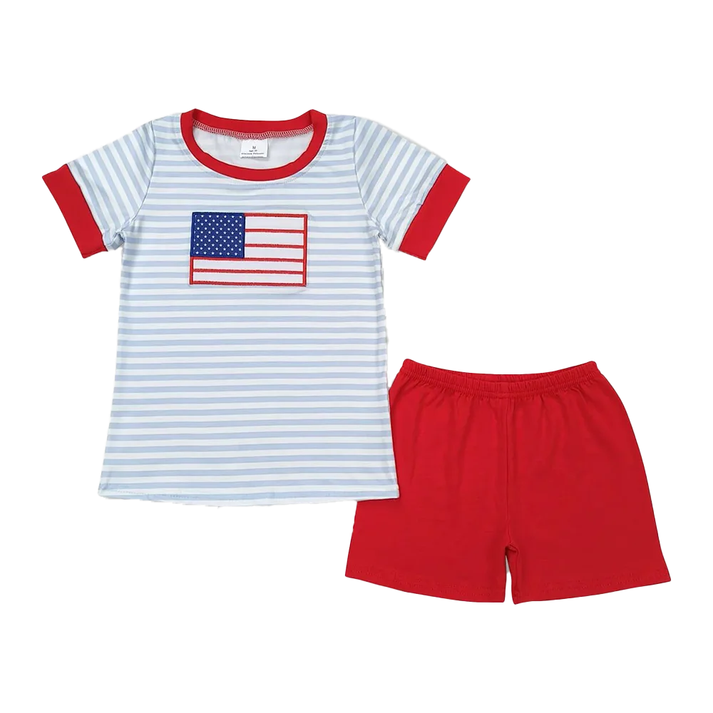 

BSSO0684Baby Boys Summer Boys Outfits Flag stripe shirt red shorts boys 4th of july outfits