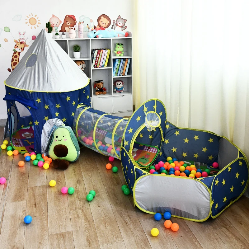 3 Pcs/lot Portable Children's Tent Beach Toys Rocket Tent Tipi Outdoor Children Tents Kids Pop-up Tent Crawling Tunnel Ball Pool