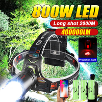 400000LM Powerful LED Headlamp 800W Long Range Headlight Flashlight 18650  Rechargeable High Power Fishing Head Lamp Light