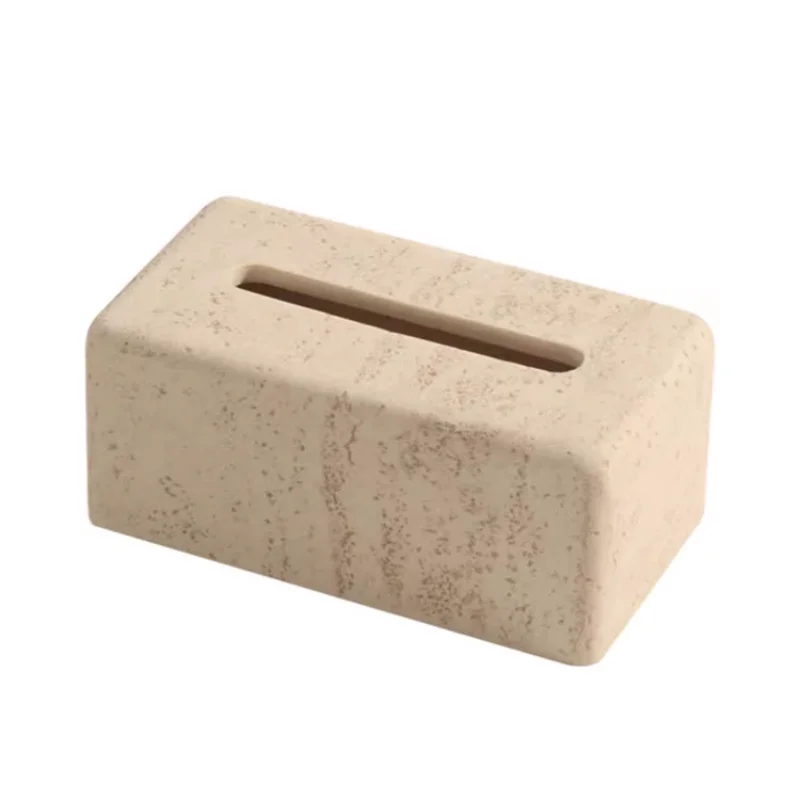 

Light luxury travertine tissue box living room high-end high-value storage dining table pumping carton