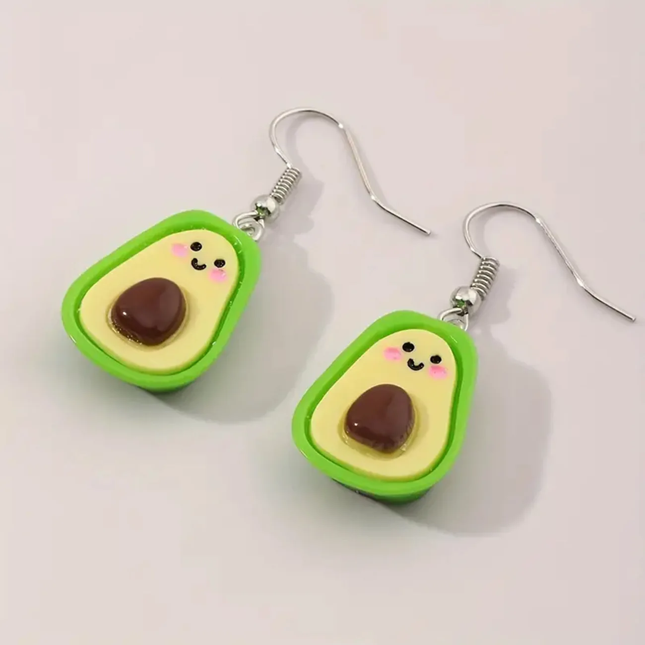 Food Themed Accessories for Women 1.6-In Wholesale Cute Cartoon Avocado Shaped Resin Earrings Kawaii Fruit Earrings Avocado Gift