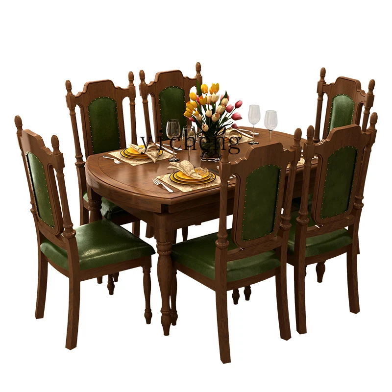 

ZC Solid Wood round Table Retractable Simple and Foldable Dining Tables and Chairs Set Dining Room round Dining Table