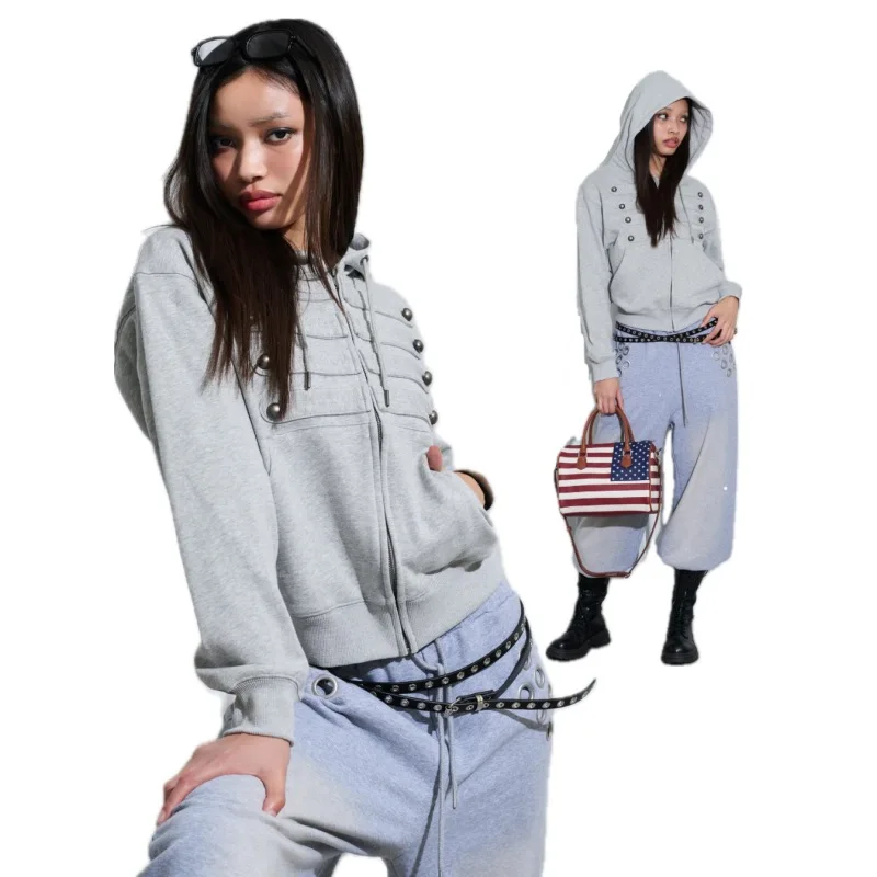 New high street vintage ins sweat cardigan unisex simple button zip up hoodie autumn winter european american casual top