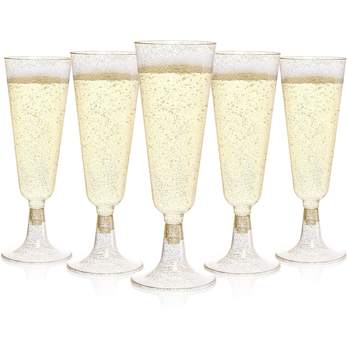 50/25pcs Gold Glitter Champagne Flutes, 5.5 Oz Disposable Champagne Glasses, Plastic Toasting Glasses Cocktail Cups for Parties