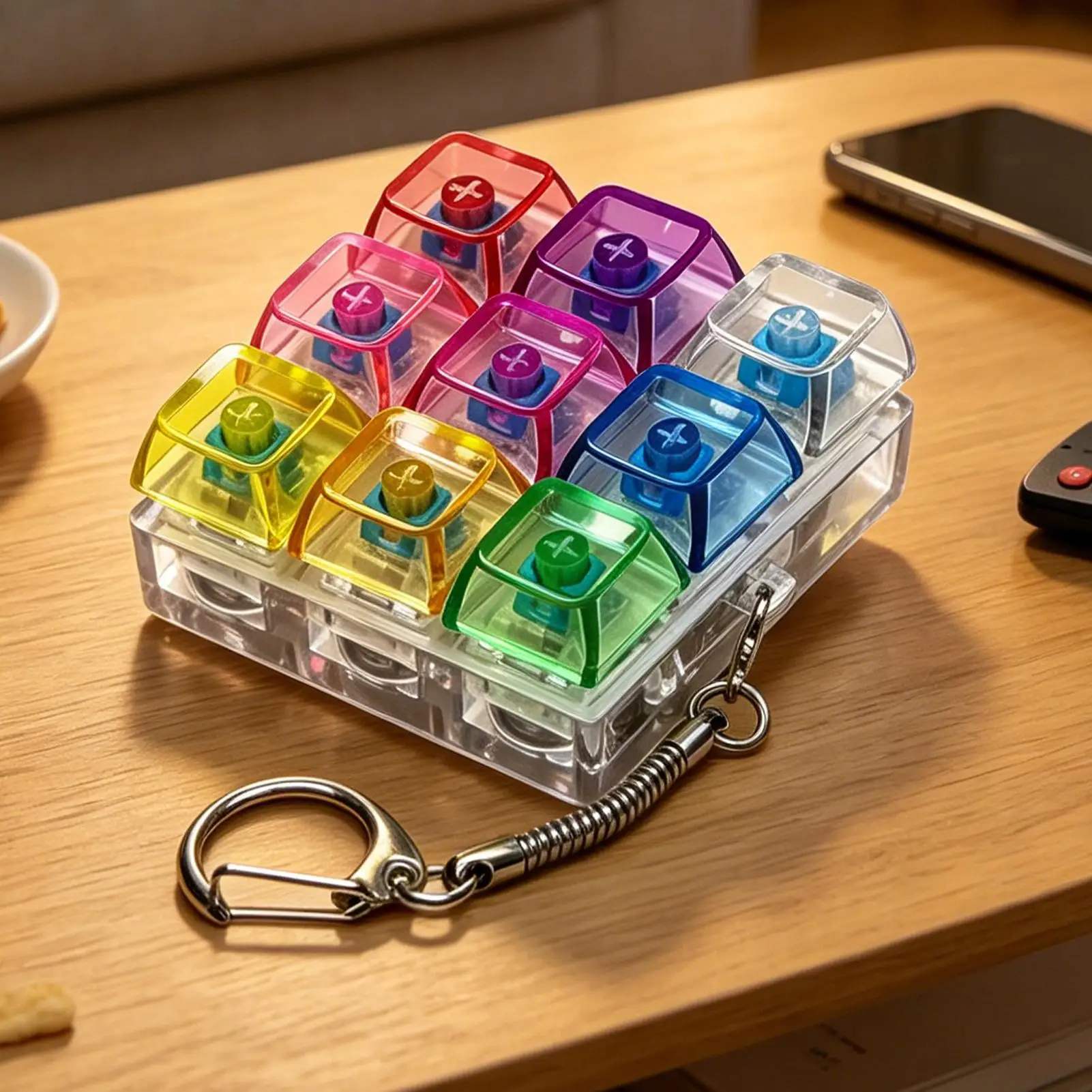 9-Button Fingertip Keyboard Keychain RGB Keyboard Fidget Toy with Lights for Stress Relief Decompressions Calming Accessories