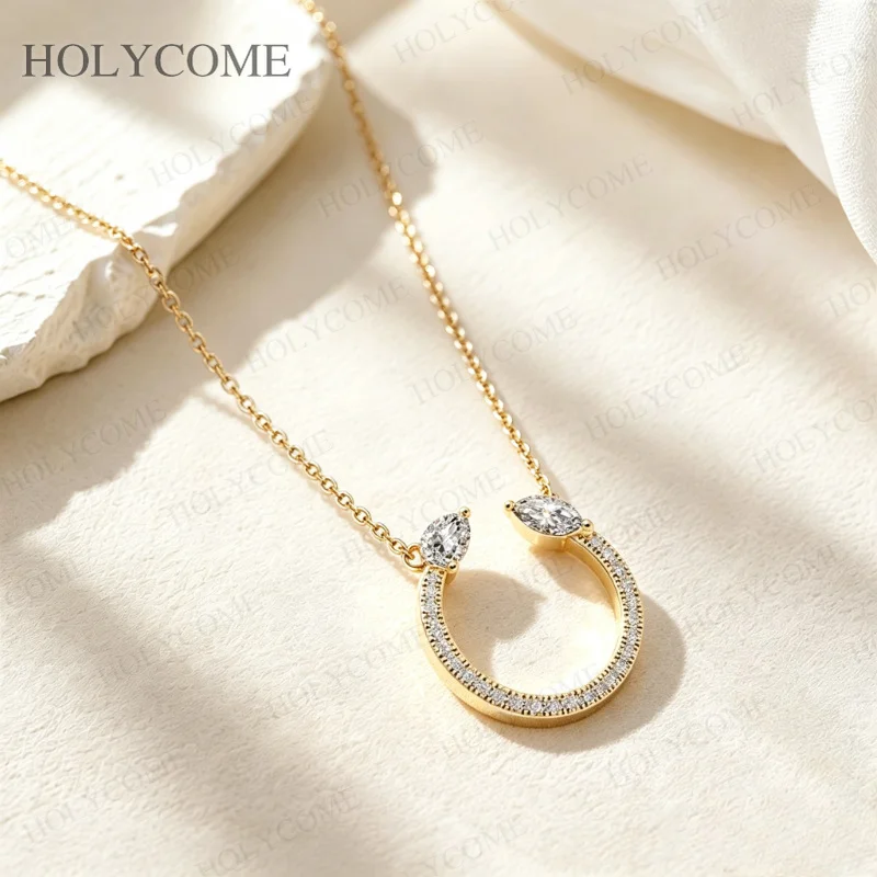 S925 Sterling Silber Moissanit Halbkreis-Halskette für Damen, Trendiger Marquise- und Tropfenschliff-Anhänger, Modisches Geschenk, Partyschmuck – Detail 9