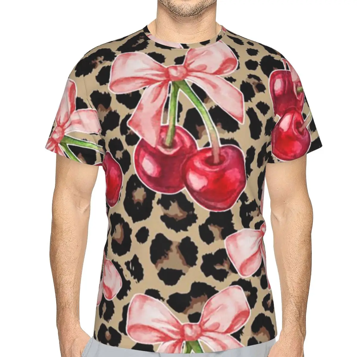 Cherry 100% Cotton T-Shirt Men'sFunny T Shirts Men Round Neck Short Sleeve