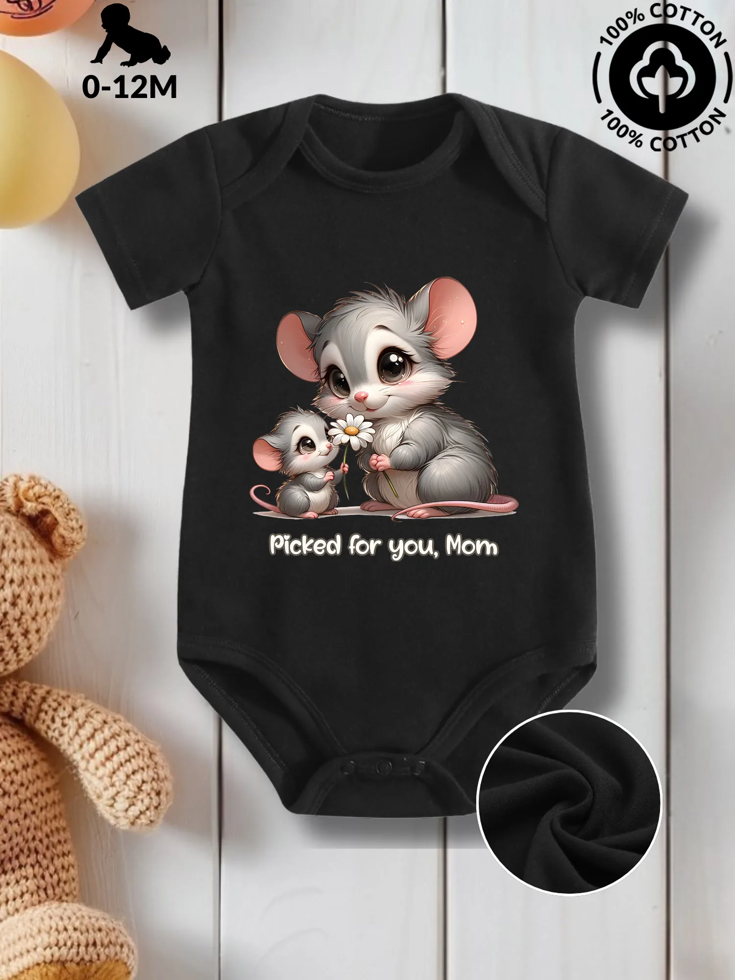 

Комбинезон для малышей унисекс Picked For Mom, из чистого хлопка, для ухода за кожей, всесезонный, черный, 190 г/м²