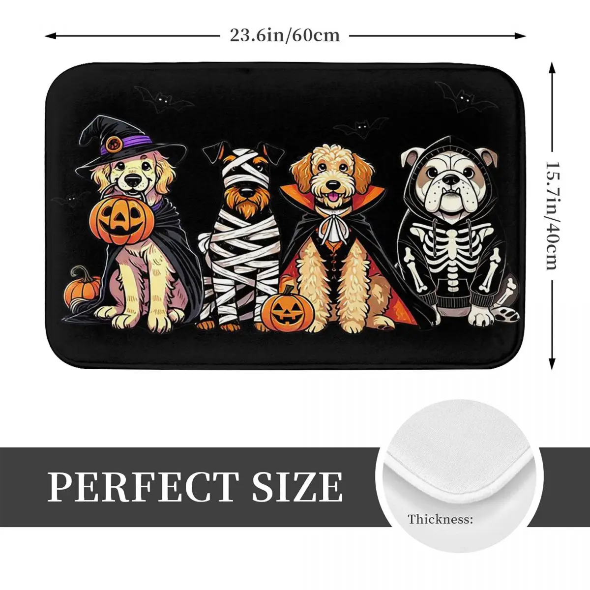 Halloween Spooky Dog Witch Non-slip Doormat Floor Mat Sand Scraping Carpet Rug for Kitchen Entrance Home Balcony Footpad Mats