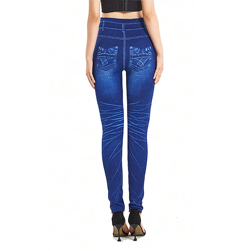 PD451 Diamond Patterned Imitation Denim Series High Elastic Pattern Sports Casual Cropped Leggings